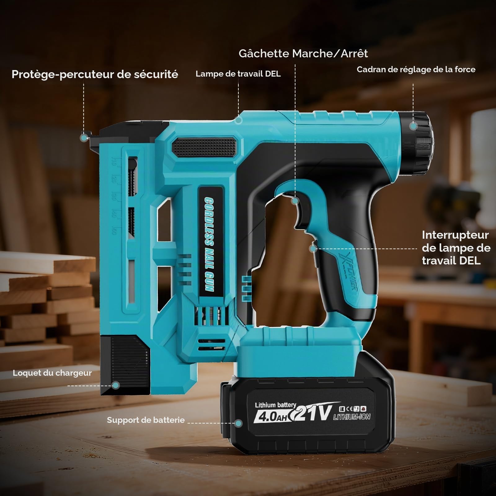 Cloueuse Electrique Sans Fil 2 en 1 Agrafeuse Electrique Compatible avec Makita 18V Batterie avec 1 batterie de 4,0 Ah, 1000 clous et 1000 agrafes pour le bois, le bricolage et le rembourrage