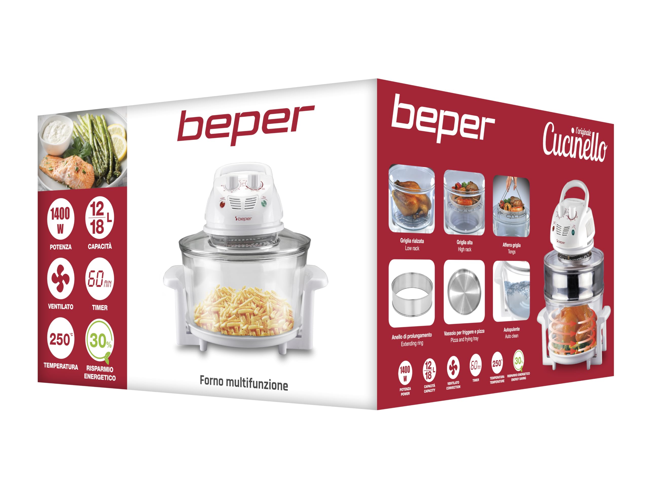BEPER BF.640 Halogen-Backofen 18 Liter 60 Minuten Timer Weiß