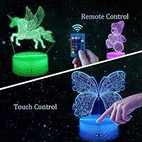 Zeaky 3D LED Éjszakai Lámpa Lányoknak - Unikornis, Pillangó, Maci Mintákkal, 16 Színváltási Lehetőséggel és Távirányítóval - Születésnapi Aj 3