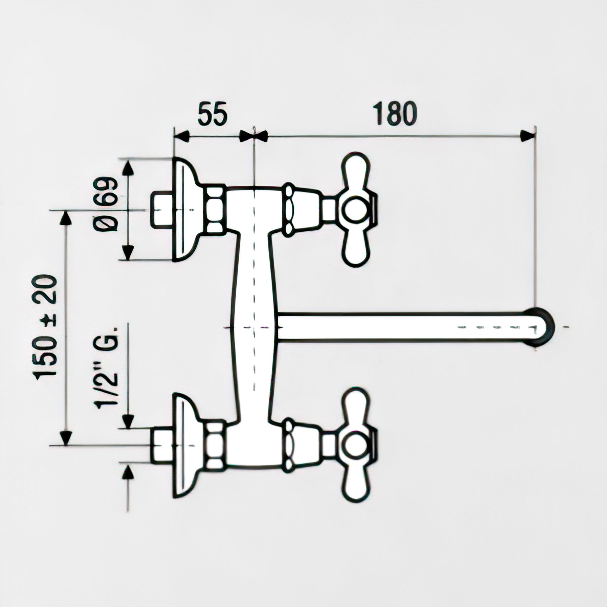 L'ARTISTICA F.LLI PERINCIOLI | Gruppo Lavello a Parete Erogazione a Snodo Inferiore a Tubo Cromato, Gruppo Lavello in Ottone per Lavandini da Esterno ed Interno, 235x150±20mm