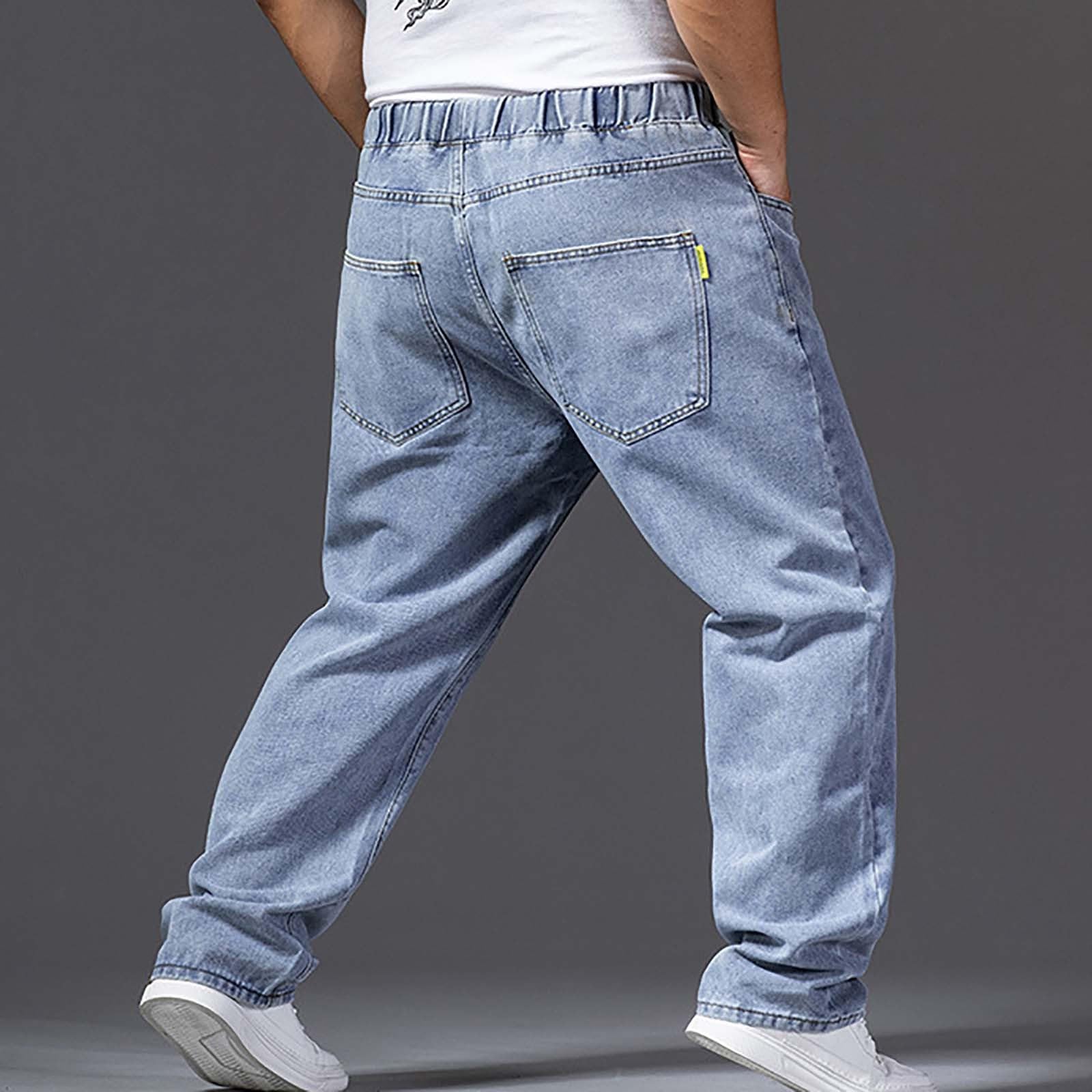 Jeans da uomo, vestibilità regolare, per il tempo libero, da uomo, in cotone, con gamba aperta, con coulisse, in denim, stile vintage, streetwear Harajuku