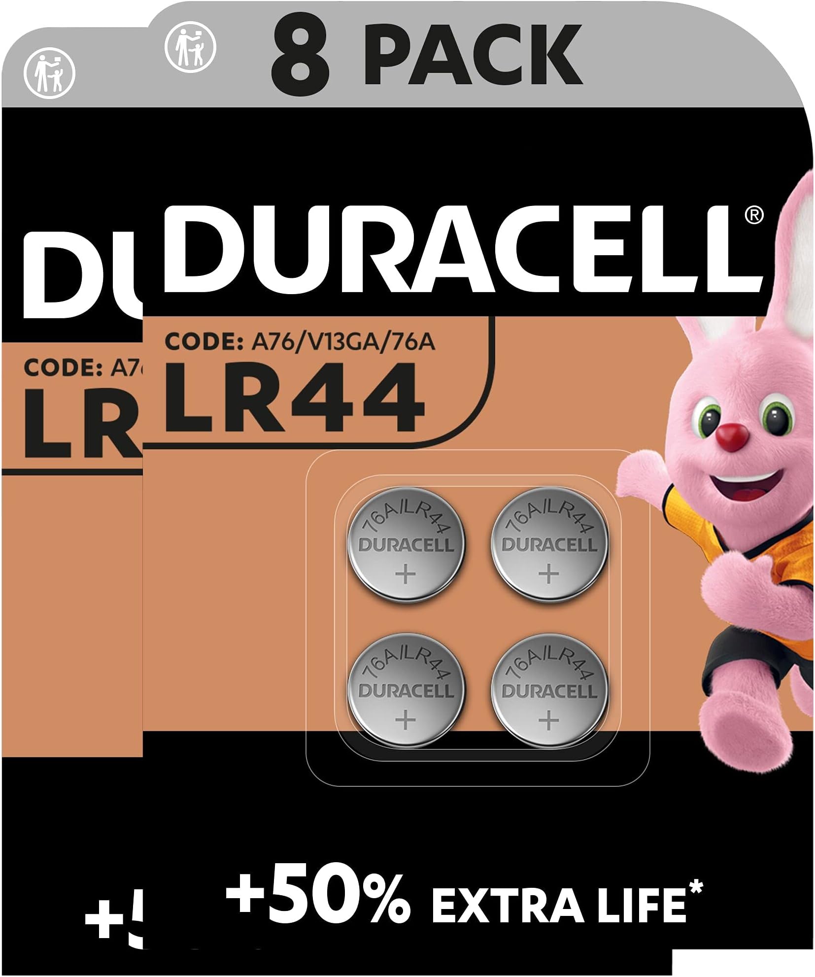 Duracell Specialty LR44 Alkaline Button Battery 1,5V, pack of 8 (76A / A76 / V13GA) designed for use in toys, calculators and measurement devices [Amazon exclusive]