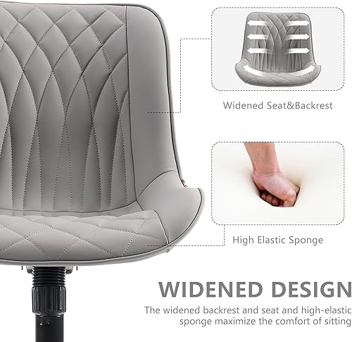 Miniatura 8 de YOUNIKE Silla ergonómica gris de escritorio para oficina en casa, sin brazos, cómoda, pequeña, con ruedas, giratoria, ajustable, moderna, con