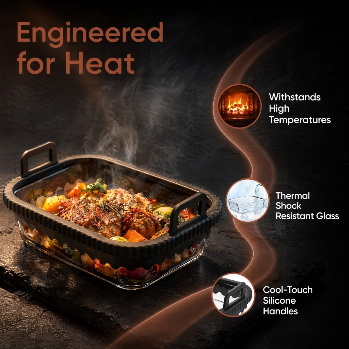 2 Pz Pirofila Airfryer con 1 Pinze da Cucina, 21x16x7 cm Teglia Vetro da Forno con Manici in Silicone Rimovibili Pirofila in Vetro Compatibile con Ninja AF400EU/DZ400EU/SL400EU/COSORI/AF500EU