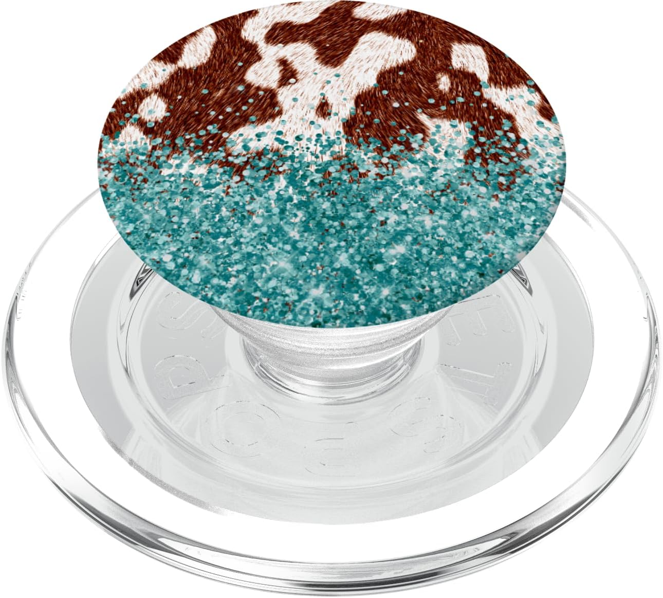 Gracie Todd Cow Print Brown Cowhide Teal Western PopSockets MagSafe PopGrip for iPhone 12, 13, 14