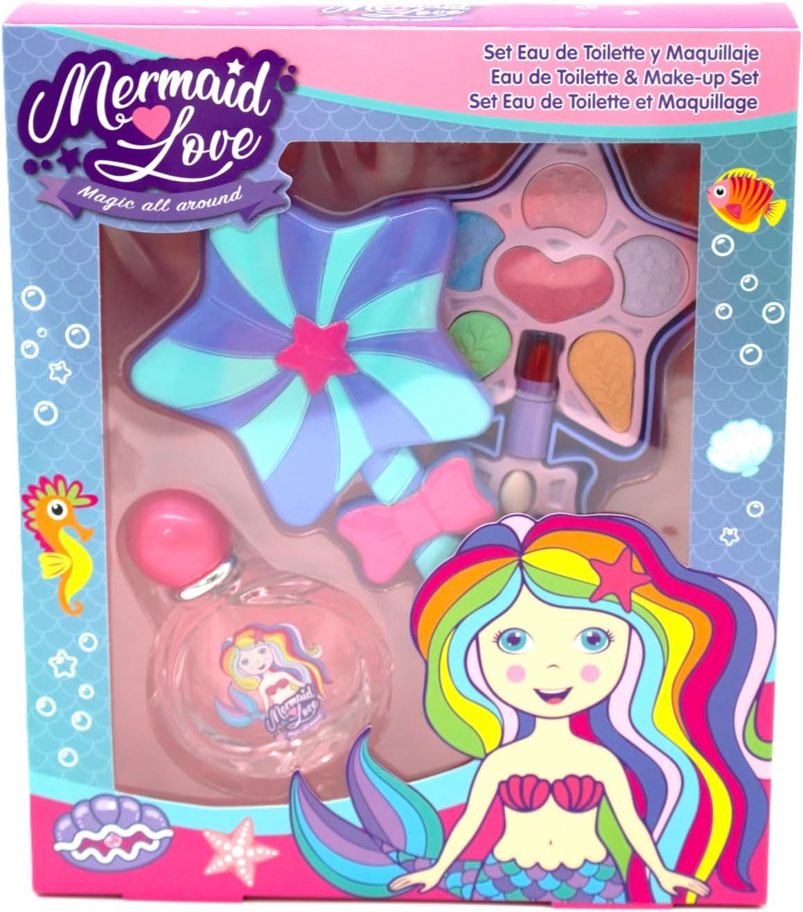 Mermaid Star-Shaped Kids Make-Up Set – Includes Natural EDT Perfume Spray (50ml), Eye Shadows, Blusher & Lipstick – Magical Mermaid Beauty Kit for Girls – Best Gift for Any Occasion