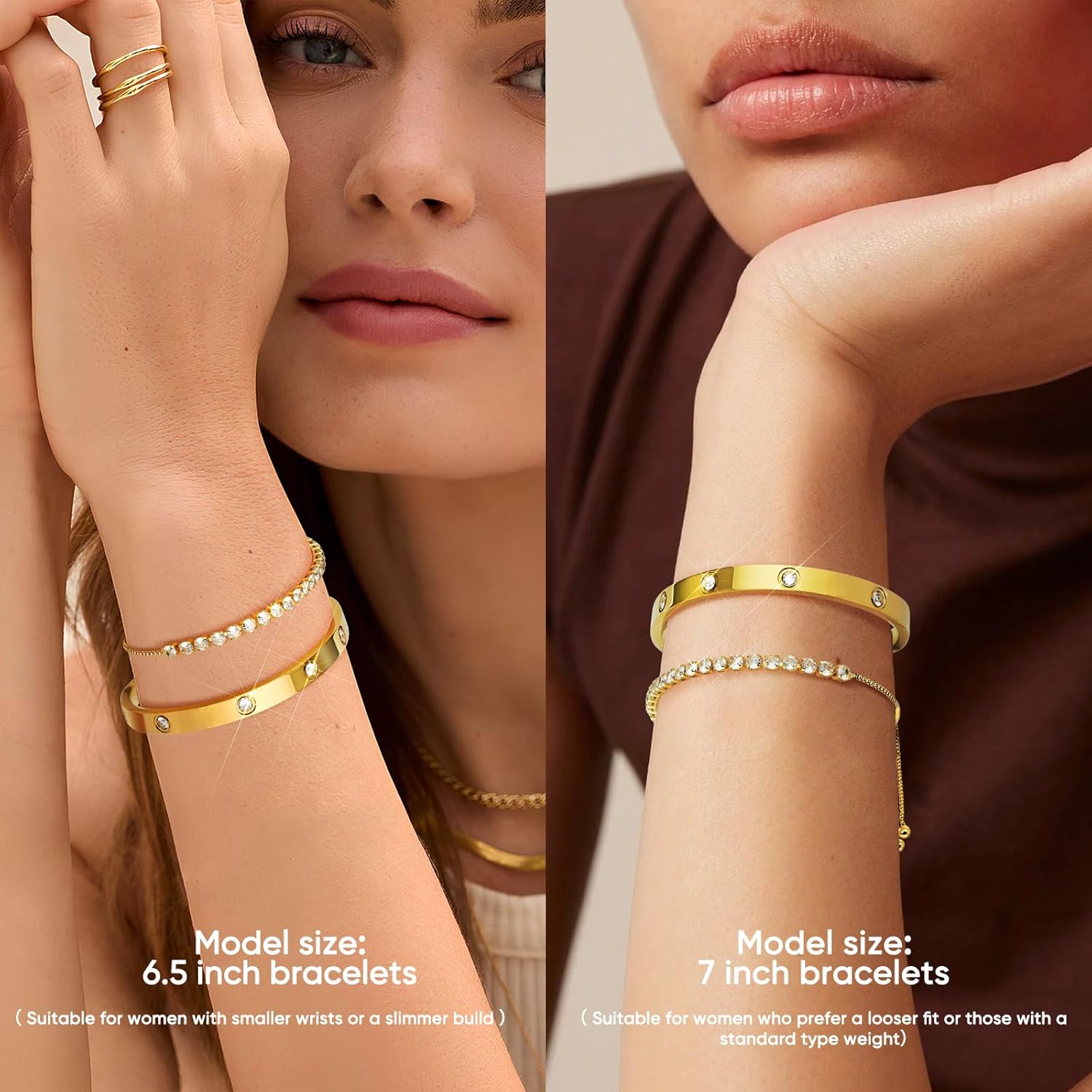 SUPNEER Gold Bracelets For Women 18K Gold Plated Bangle Tennis Bracelets Set,Adjustment Cubic Zirconia Tennis Bracelet Christmas Gifts Dainty Jewelry for Mom Grandma Friends - Image 2