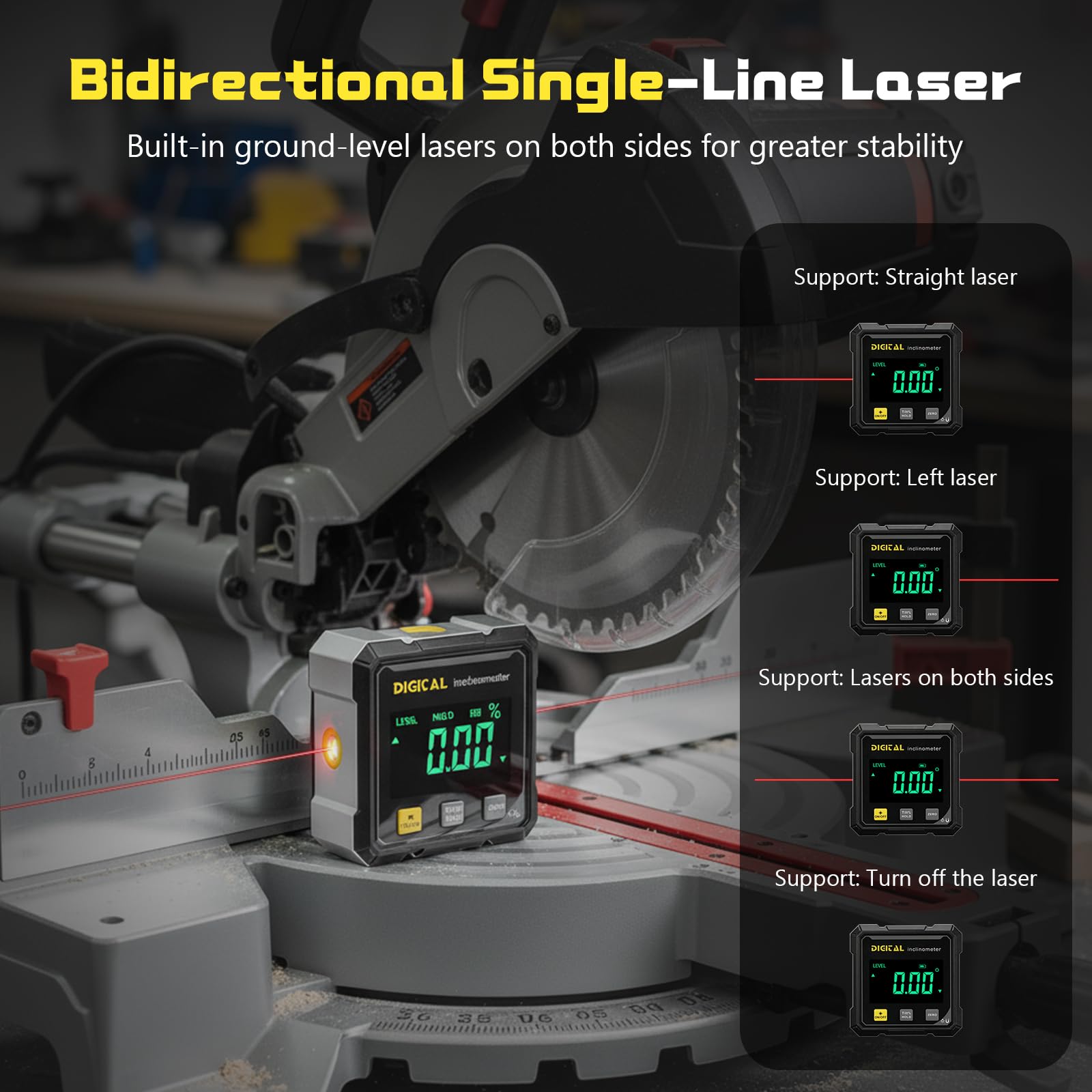 Digitaler Winkelmesser mit Laser, Neigungsmesser Digital, 4-Seitiges Digitaler Winkelmesser Magnetisch, LCD Display, IP54 Wasserdicht, ±0,1° Präzision Inklinometer für BAU, Maschinen, Dekoration