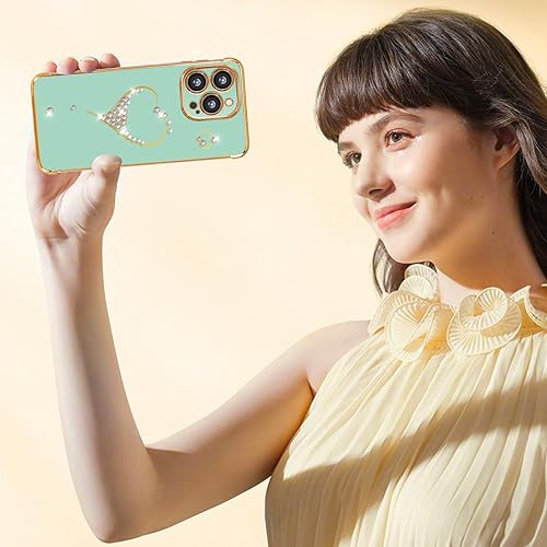 Miniatura 6 de Petitian Funda para iPhone 13 Pro Max, bonita funda de corazón con purpurina para iPhone 13 Pro Max, cubierta femenina chapada en oro para 13 Promax