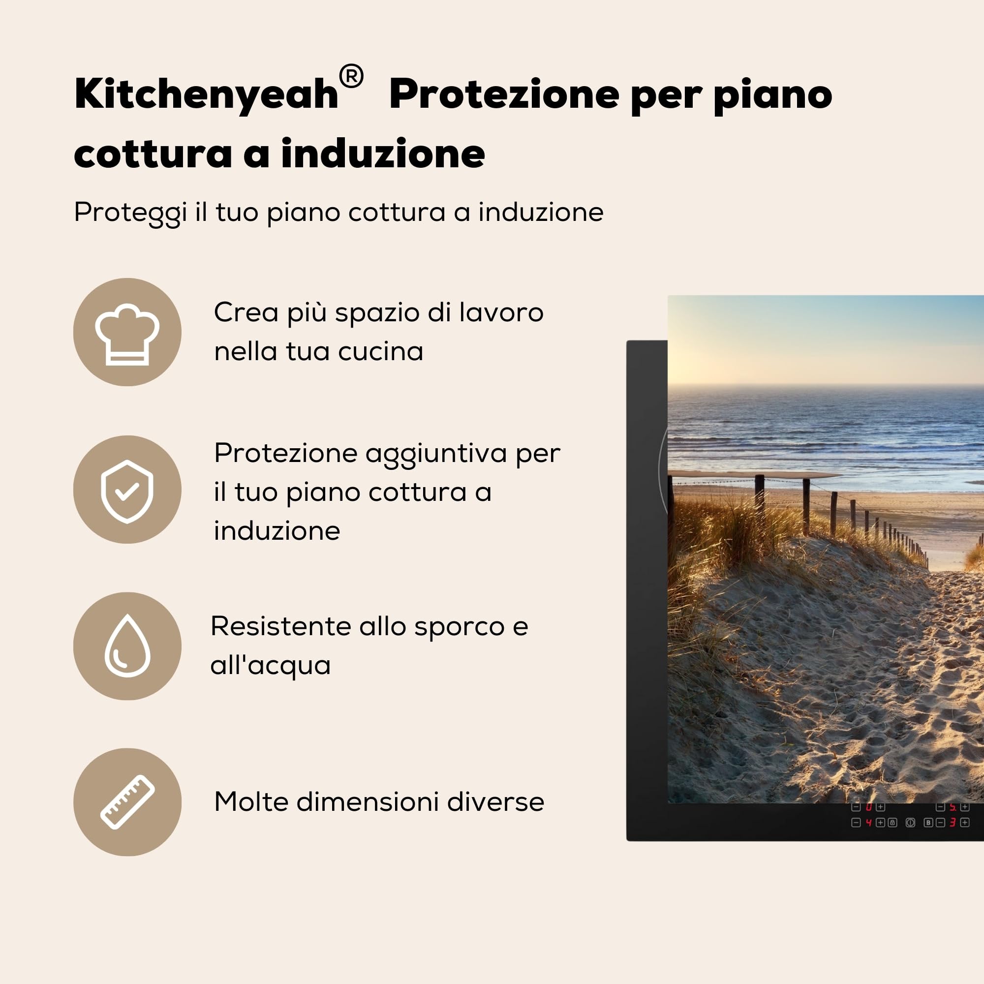 KitchenYeah© Copri Piano Cottura 59x52 cm Coprifornelli Tappetino per Induzione Fornello Tutto per la Cucina Spiaggia - Mare - Dune