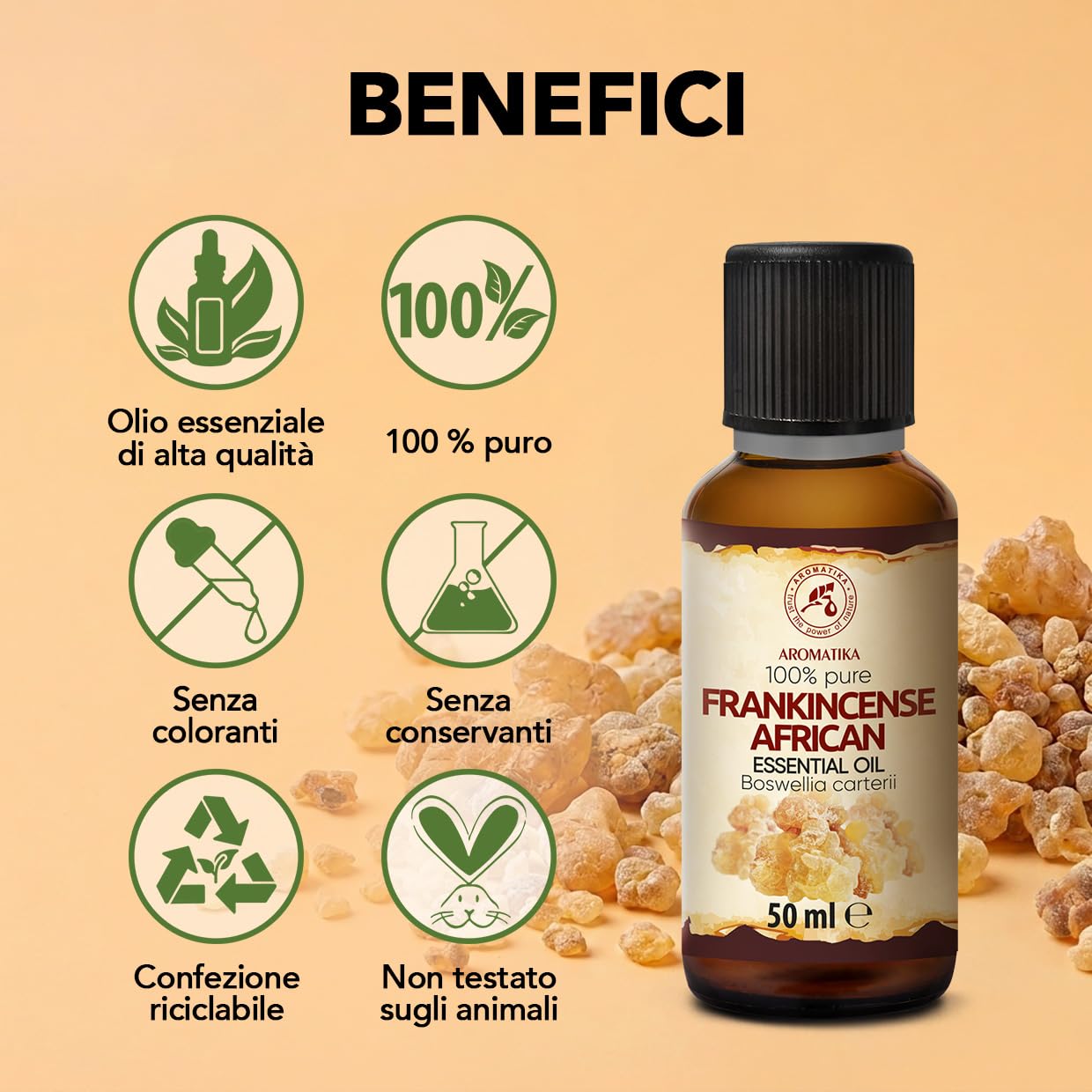 Olio Essenziale di Incenso Africano 50 ml – per Diffusori e Aromaterapia | Per aromaterapia, diffusori e lampade; saponi e candele; profumo per la casa; aroma caldo speziato; profumo d’ambiente