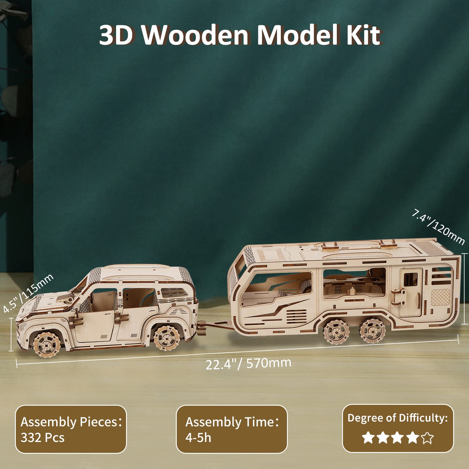 Drewniane puzzle 3D dla dorosłych, przyczepa, mechaniczny samochód, puzzle 3D, zestaw do budowania, rękodzieło, drewno, rękodzieło, hobby, zabawka, urodziny dla hobbystów 14+ nastolatków, rodziny,
