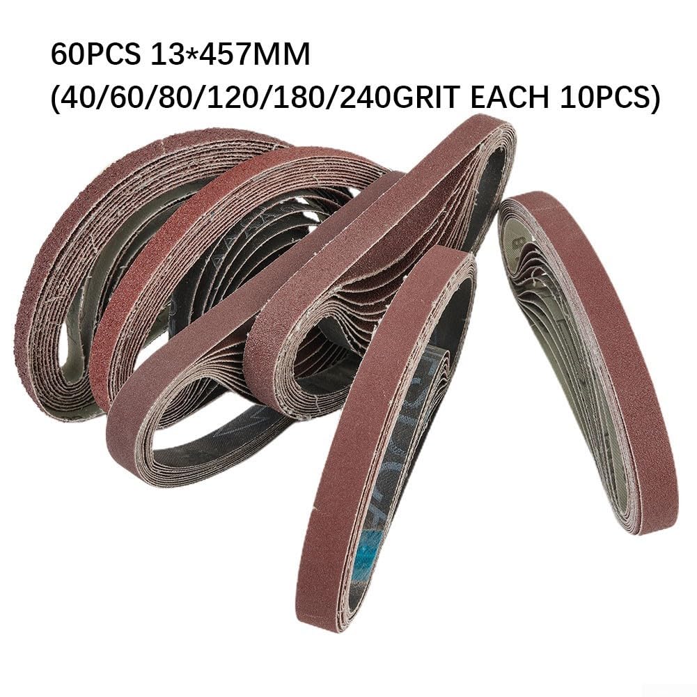 Schleifbänder, 13 x 457 mm, kompatibel mit Black & Decker Power Files BD280/BD282E/BD290/BD292E/KA290/KA292/KA292E/KA293E, gemischte Körnung 40/60/80/120/180/240, 60 Stück
