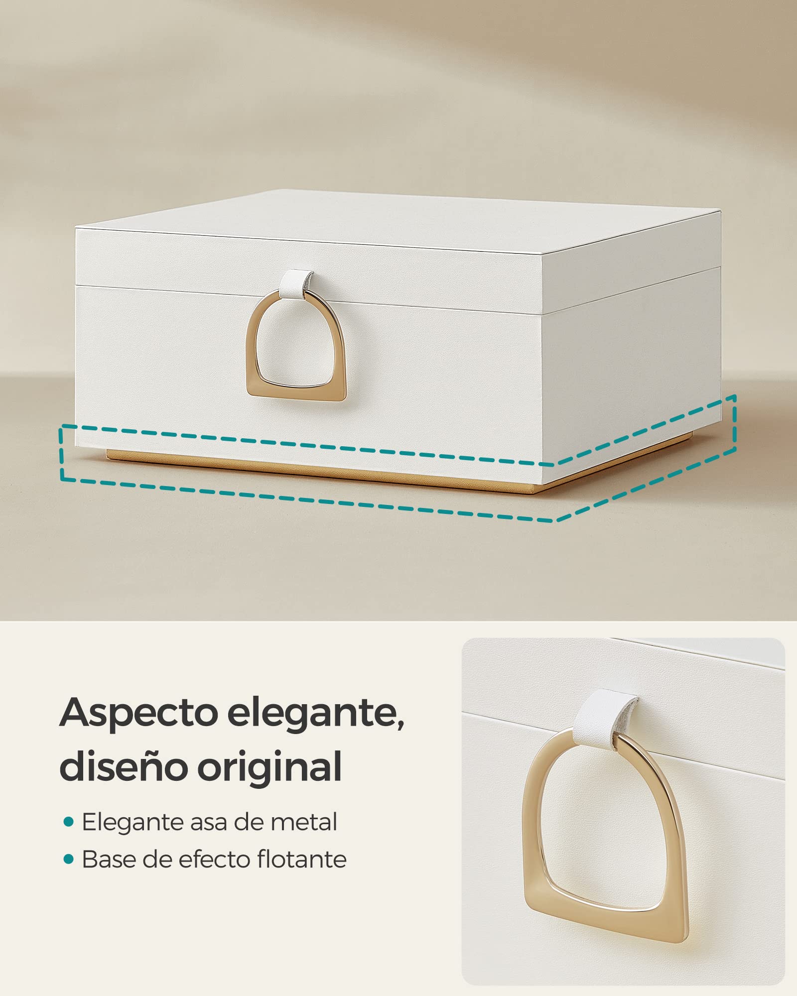 SONGMICS Joyero 2 Capas, Bandeja Flexible para Joyas, Efecto Flotante, 20,5 x 24 x 11 cm, Blanco