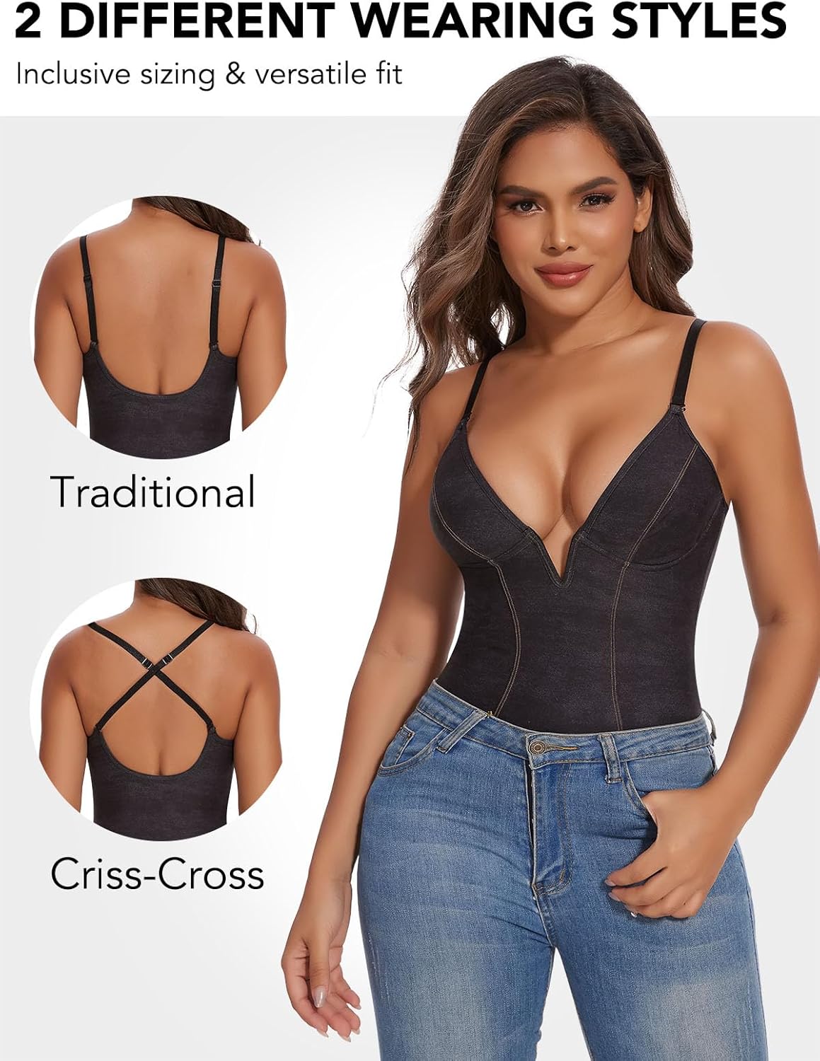 SHAPERIN Bodysuit for Women Shapewear Tummy Control Deep V Neck Plunge Sleeveless Backless Thong Body Suit Tank Top - Image 5