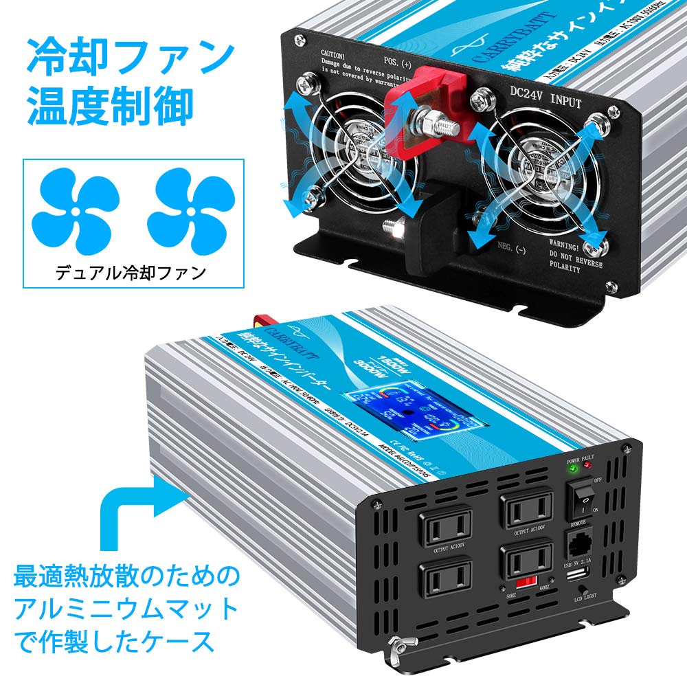 Amazon | CARRYBATT 1500W/3000W 純正波カーインバーター DC24V 
