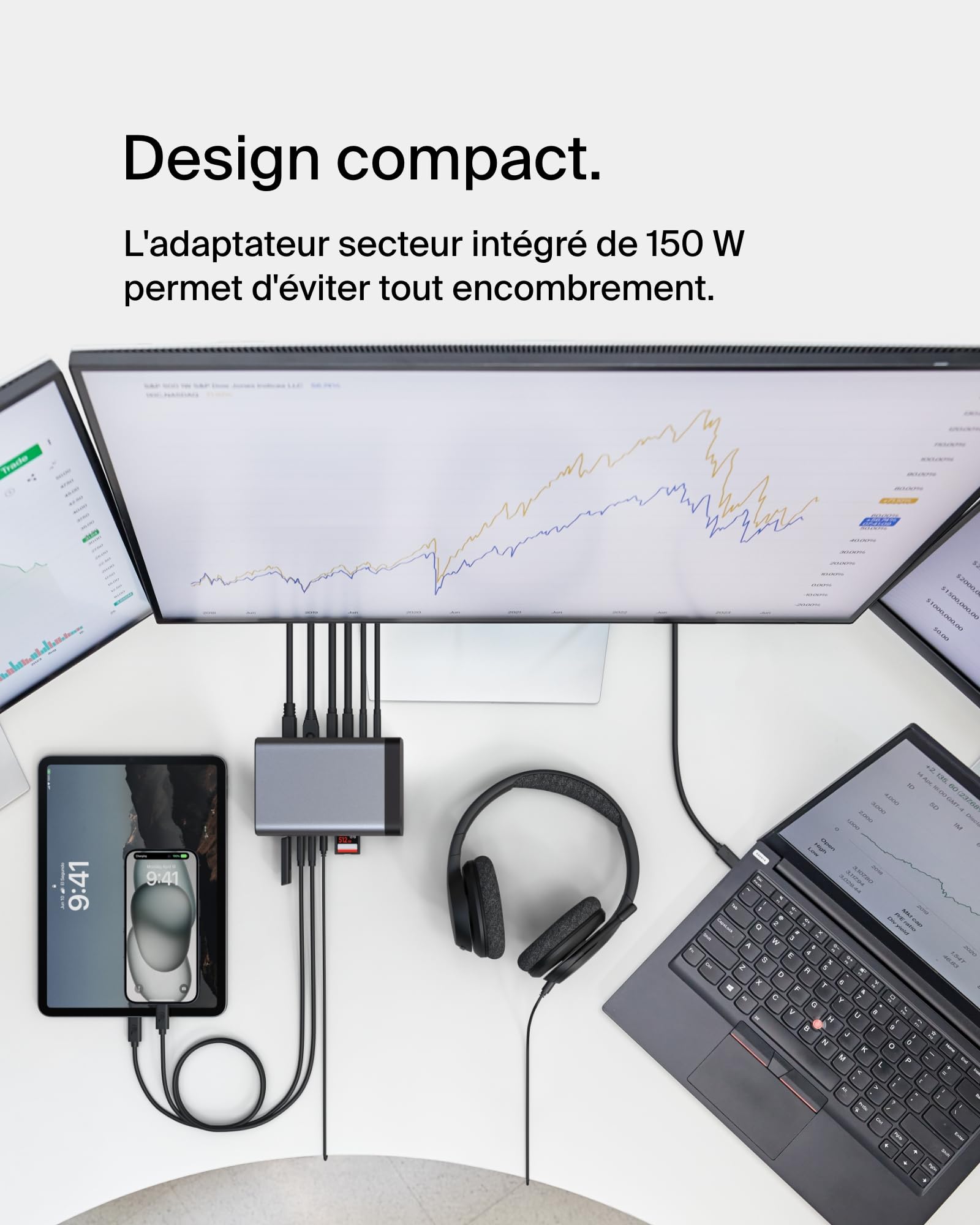 Belkin Hub GaN USB-C 11-en-1 Dock Pro (150 W, Station d'accueil multiport avec Port USB-C, USB-A, Ethernet, SD, Micro SD, 3,5 mm, HDMI 4K, pour Affichage Triple, Compatible avec MacBook Pro, etc.)