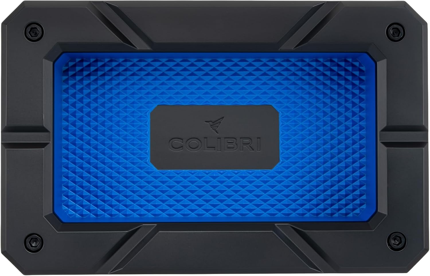 Colibri Rally Cigar Ashtray - Premium Metal Design with 6 Cigar Rests, Textured Diamond Pattern, Deep Ash Bowl for Home Office Man Cave Lounge (Black + Blue)