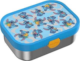 Mepal - Stainless Bento Box Campus - Bento Box Kids - Lunch Box for Kids with Compartment and Fork - Lunch Box with Clamp Seal - Dishwasher Safe - 750ml - Stitch