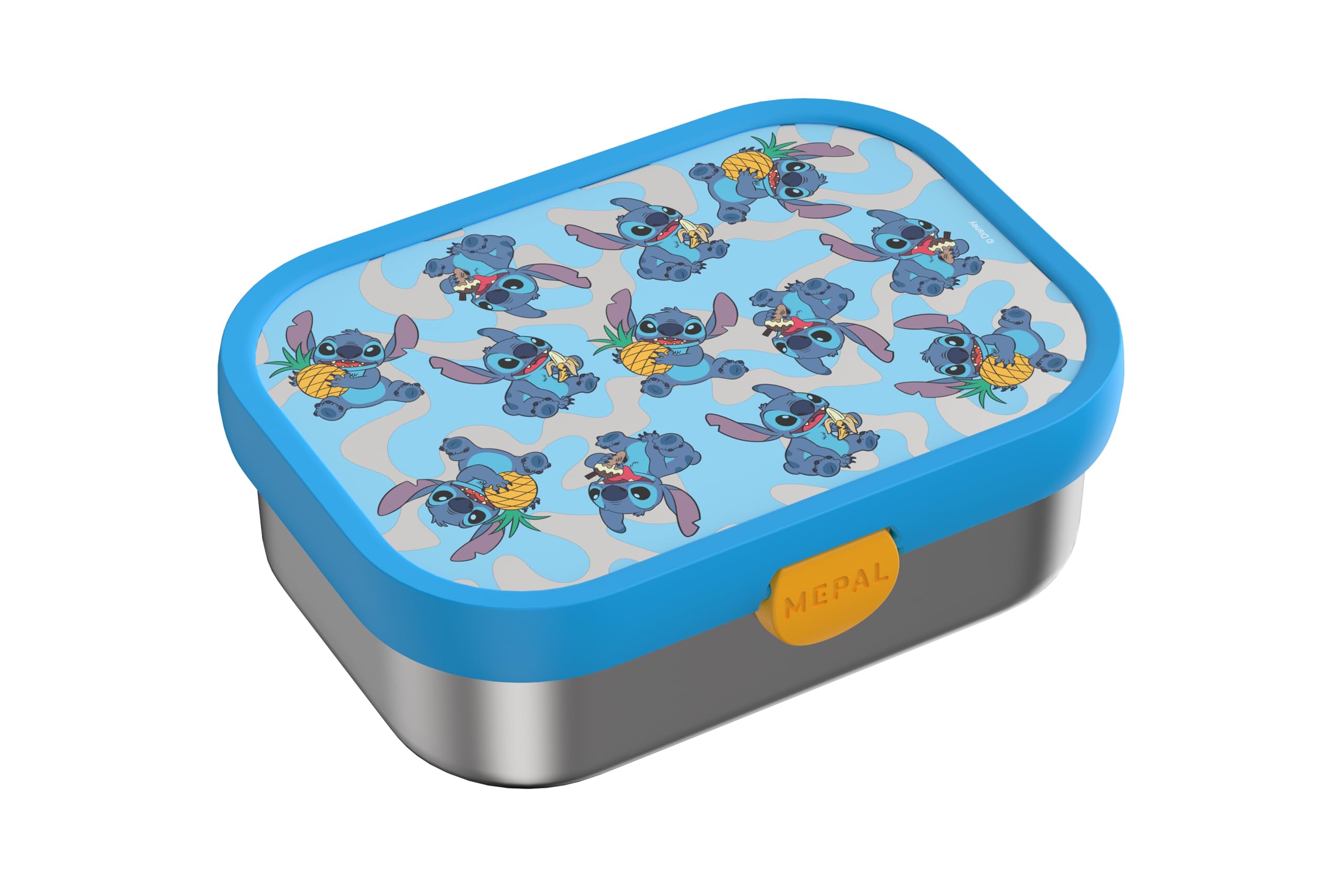 Mepal - Stainless Steel Bento Lunch Box Campus - Bento Box Children - Lunch Box for Children with Compartments & Fork - Meal Prep Box with Clip Closure - Dishwasher Safe - 750 ml - Stitch