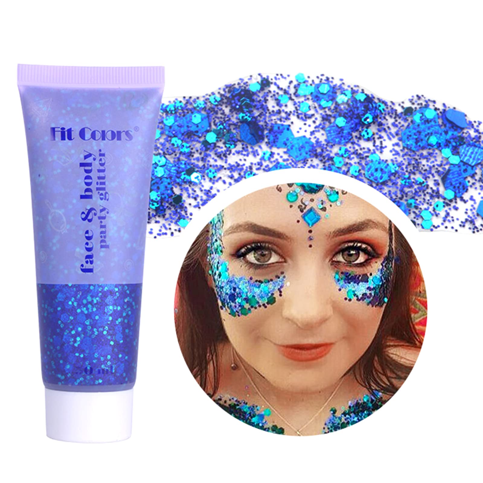 Neteson Body Glitter Gel Lentejuelas de Sirena con Purpurina Líquida Chunky Glitter Maquillaje Festival Purpurina Cara Cosmético para el pelo Labios Uñas 50ml (Azul)