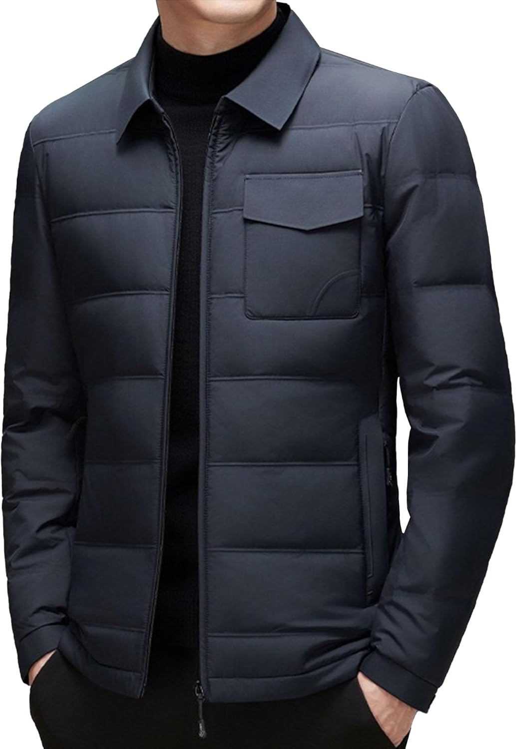 Men's Windproof Puffer Jacket Lapel Thermal Business Blazer Down Coats Insulated Shirt Jacket Padded Down Outwear