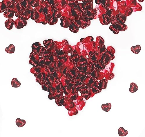 Confeti de corazón rojo para decoración de mesa, decoraciones de confeti de corazones de San Valentín, confeti de mesa rojo con purpurina para