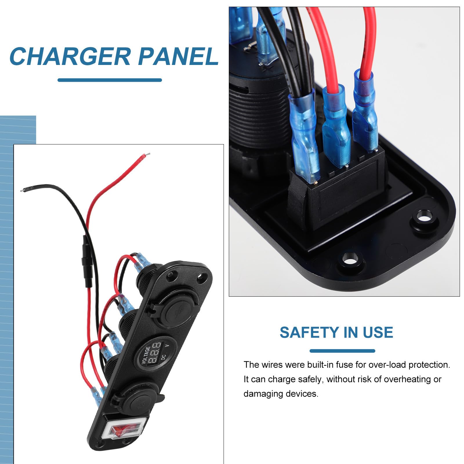 CALLARON Caricatore Auto Doppia Porta USB e Voltmetro Digitale, Pannello Tre Prese Accendisigari 12-24v, Ricarica Simultanea per Auto e Barca