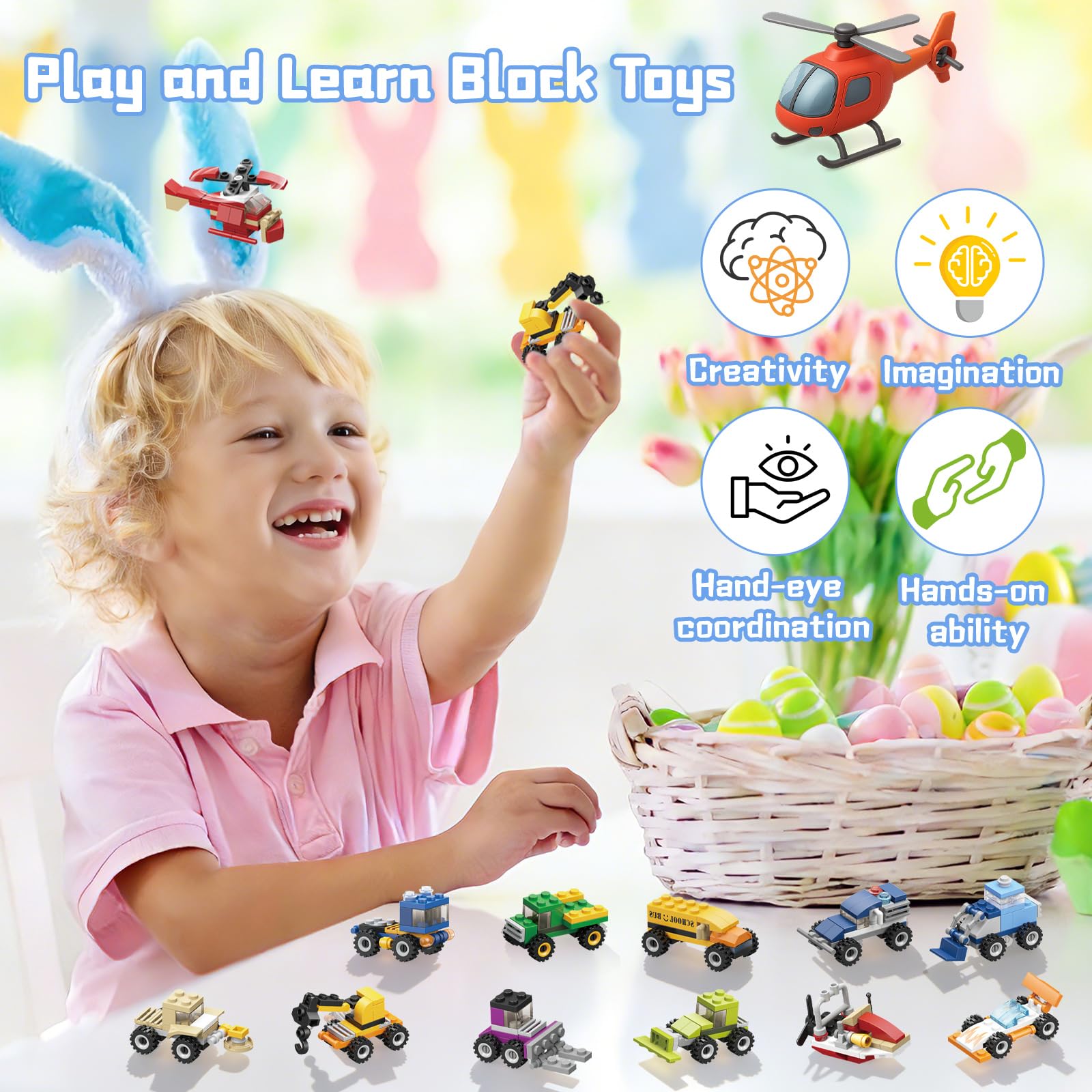 dellyy 12 Pezzi Easter Eggs Bambini, Regalo Pasqua Bambini, Uovo di Pasqua con Blocchi da Costruzione di Auto, Idee Regalo Pasqua, Uova Giocattolo per Bambini, per Caccia alle Uova (Veicoli)
