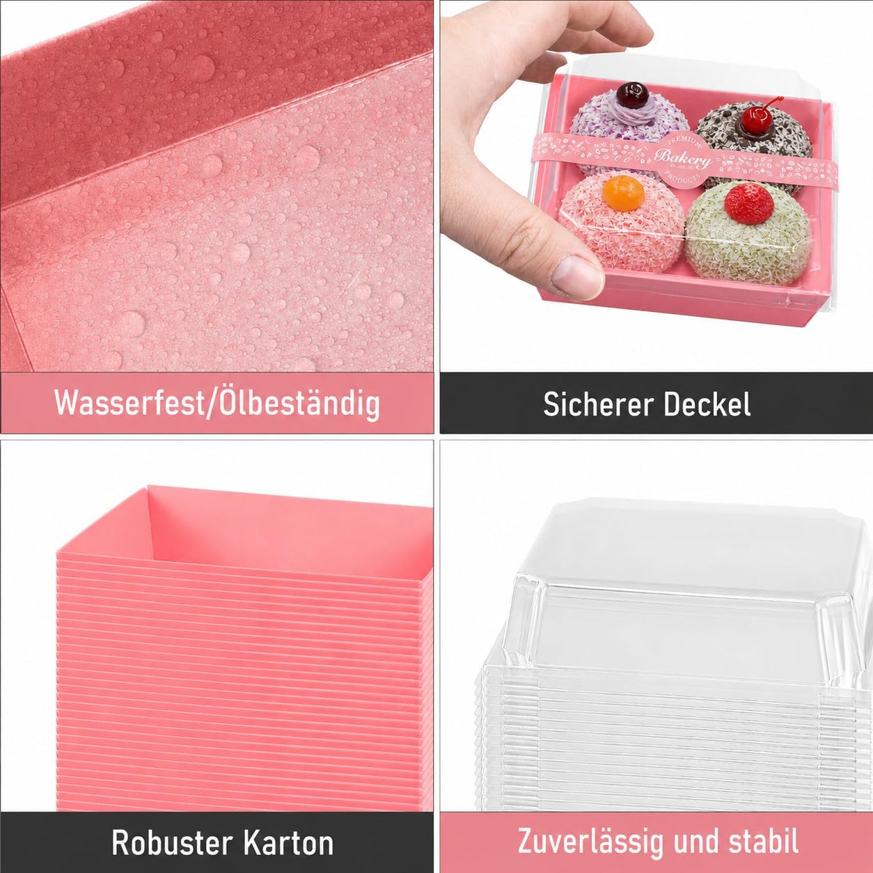 100 scatole per salumi con coperchio trasparente, scatole quadrate per alimenti, per dessert, biscotti, sandwich, fragole, 13,5 x 12,5 x 6,5 cm, blu (rosa)