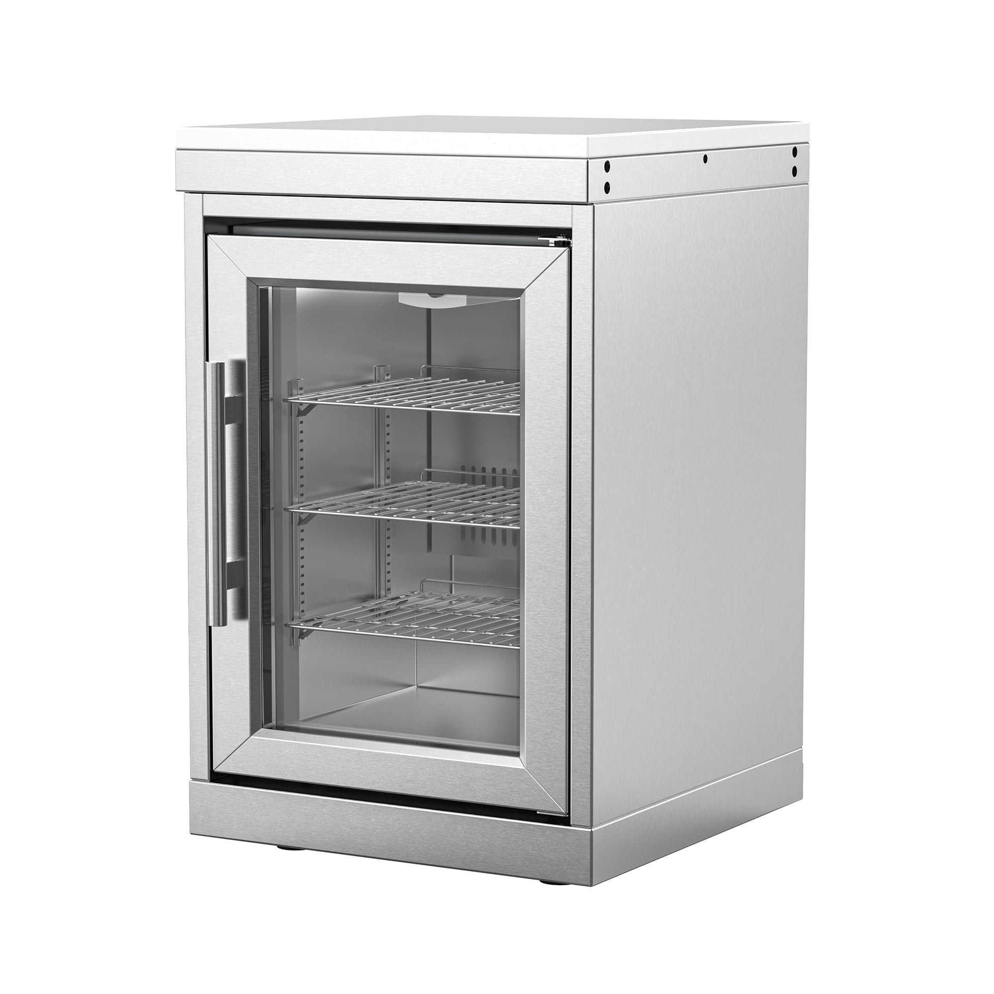 Stainless Steel Outdoor Refrigerator Cabinet, 68L Built-In Single Door Refrigerator with Brushed SS Frame, 0-10°C Adjustable Temp with LED Light, for Modular BBQ Grill Island