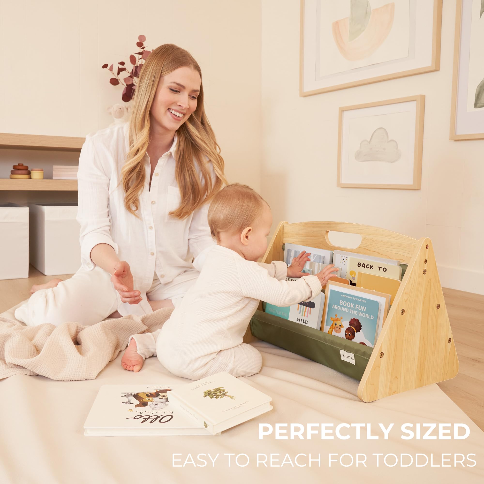 Estantería decorativa para niños pequeños y niños – Hermoso estante Montessori para mostrar todos los libros para tu pequeño – El organizador de guardería perfecto para el dormitorio de tu bebé/niño y 3