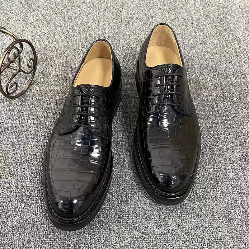 Authentic Exotic Crocodile Skin Men's Classic Black Dress Oxfords Genuine Alligator Leather Male Lace-up Rround Toe Derby Shoes2