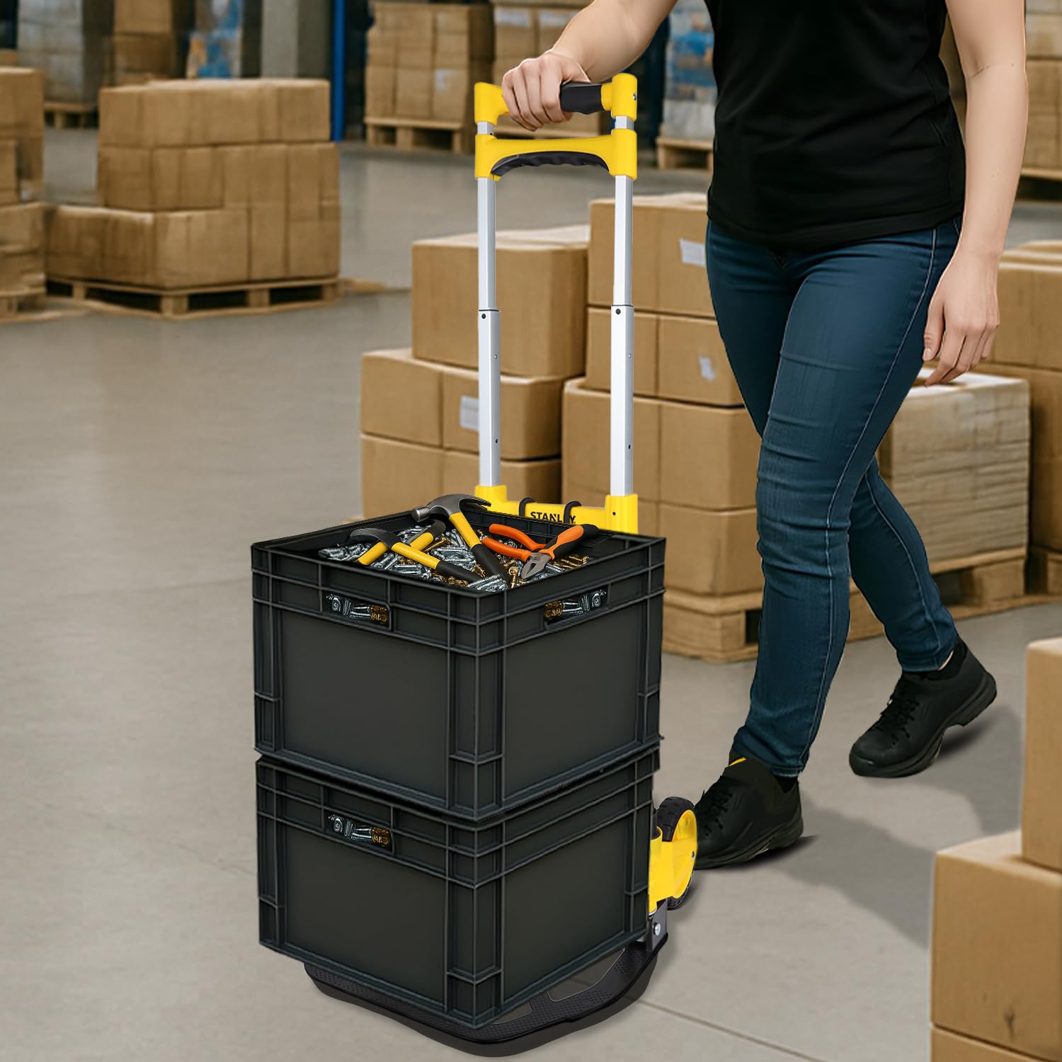 Stanley Faltbarer Sackkarre SXWTD-FT516 - Max. 60KG - Leichtes Aluminium - 40 x 41 x 100 cm - Schwarz/Gelb
