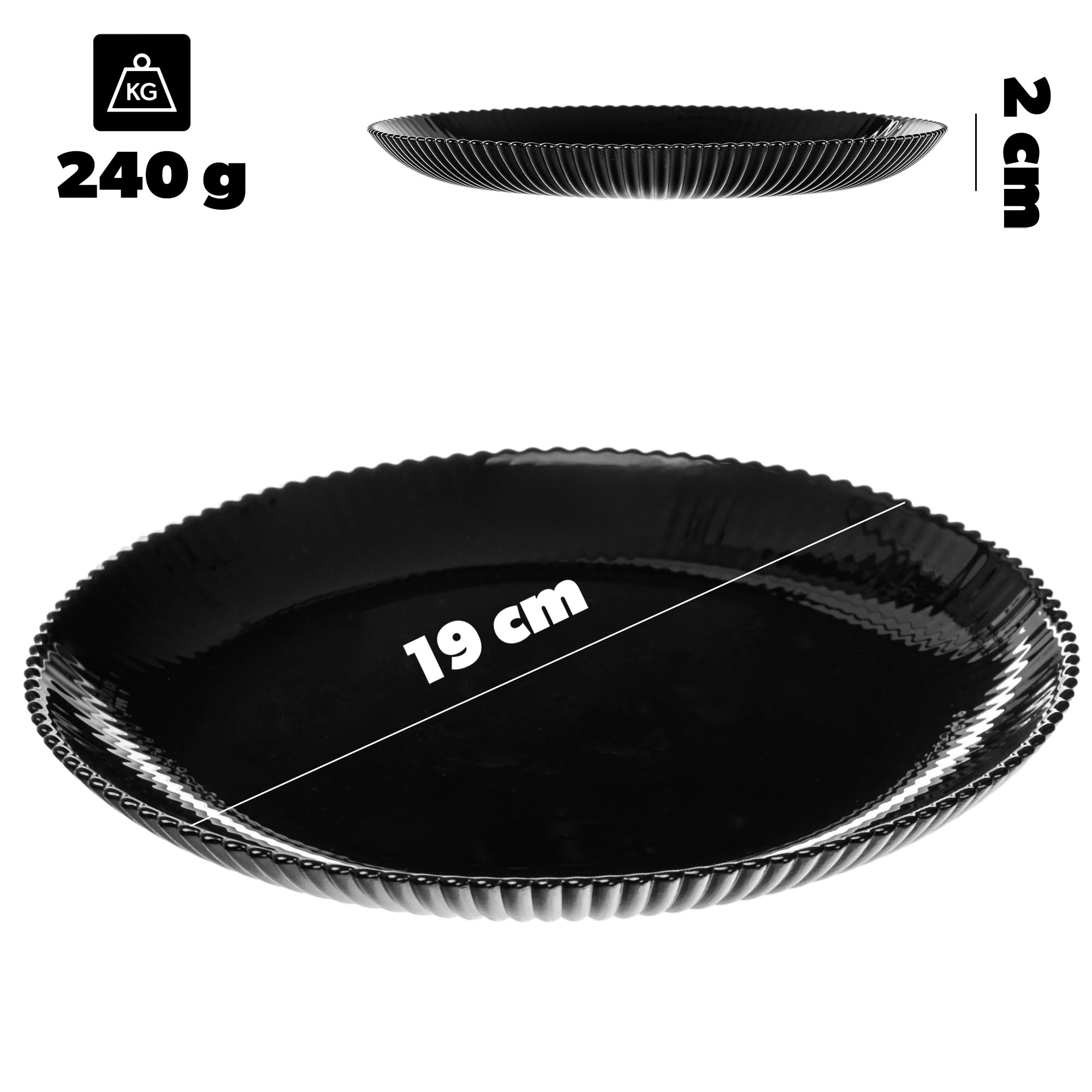KADAX Piatti da dessert 19 cm in set da 6 piatti da colazione in vetro opalino, piatti piccoli per torte, dessert e colazione, lavabili in lavastoviglie (nero)