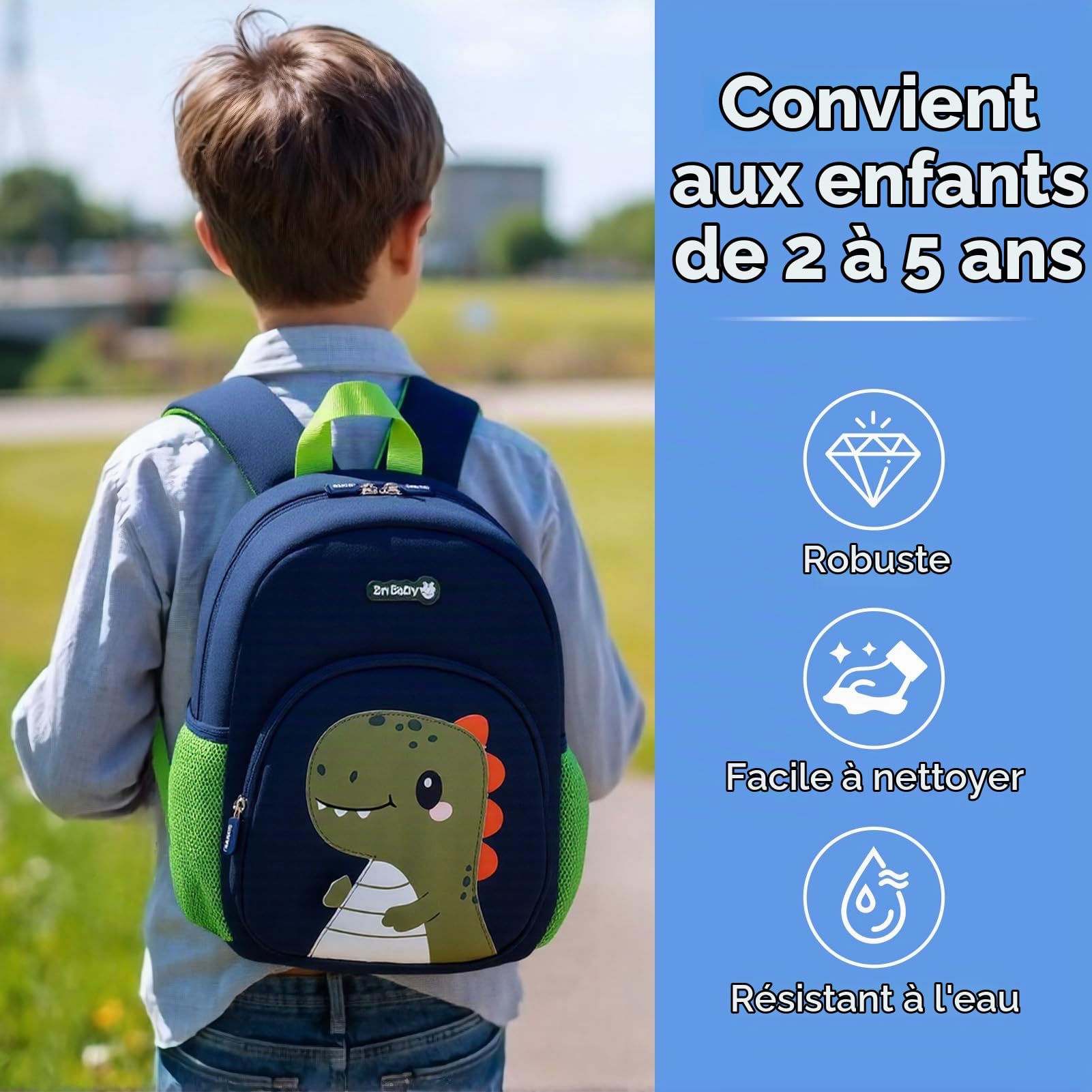 Sac à Dos Maternelle Sac à Dos Enfant Garçon Sac à Dos Enfant Sac à Dos Maternelle Léger Vert Dinosaure