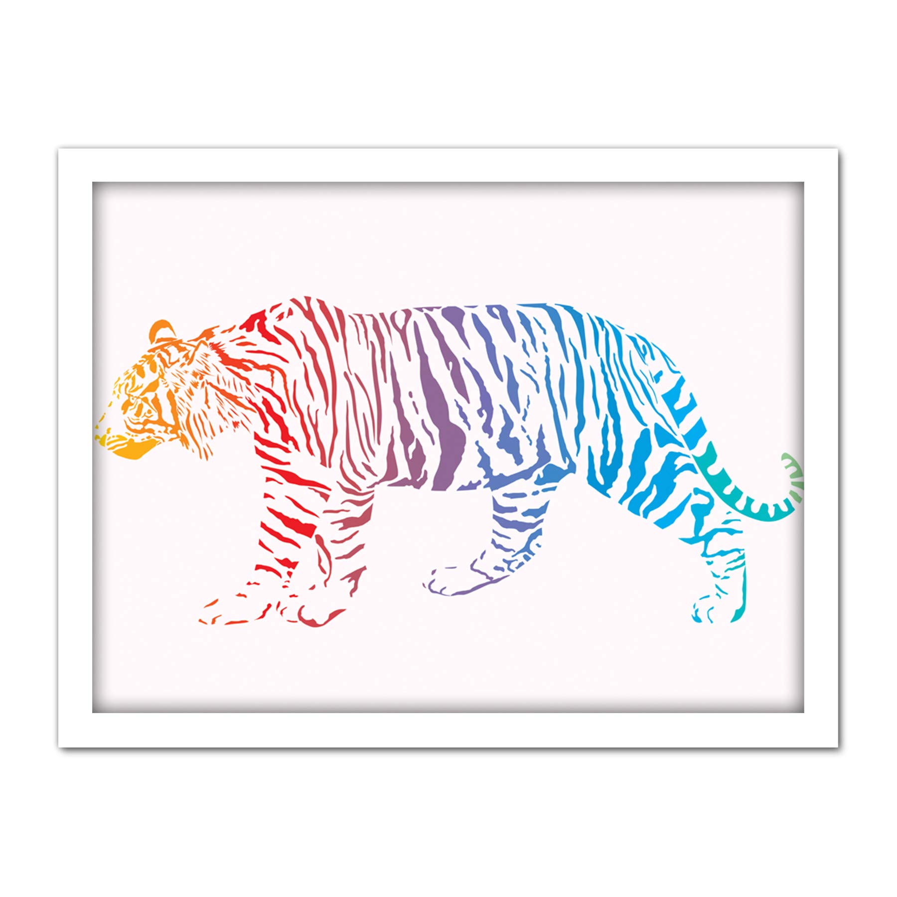 Wee Blue Coo Rainbow Tiger Illustration Artwork Framed Wall Art Print 18X24 Inch