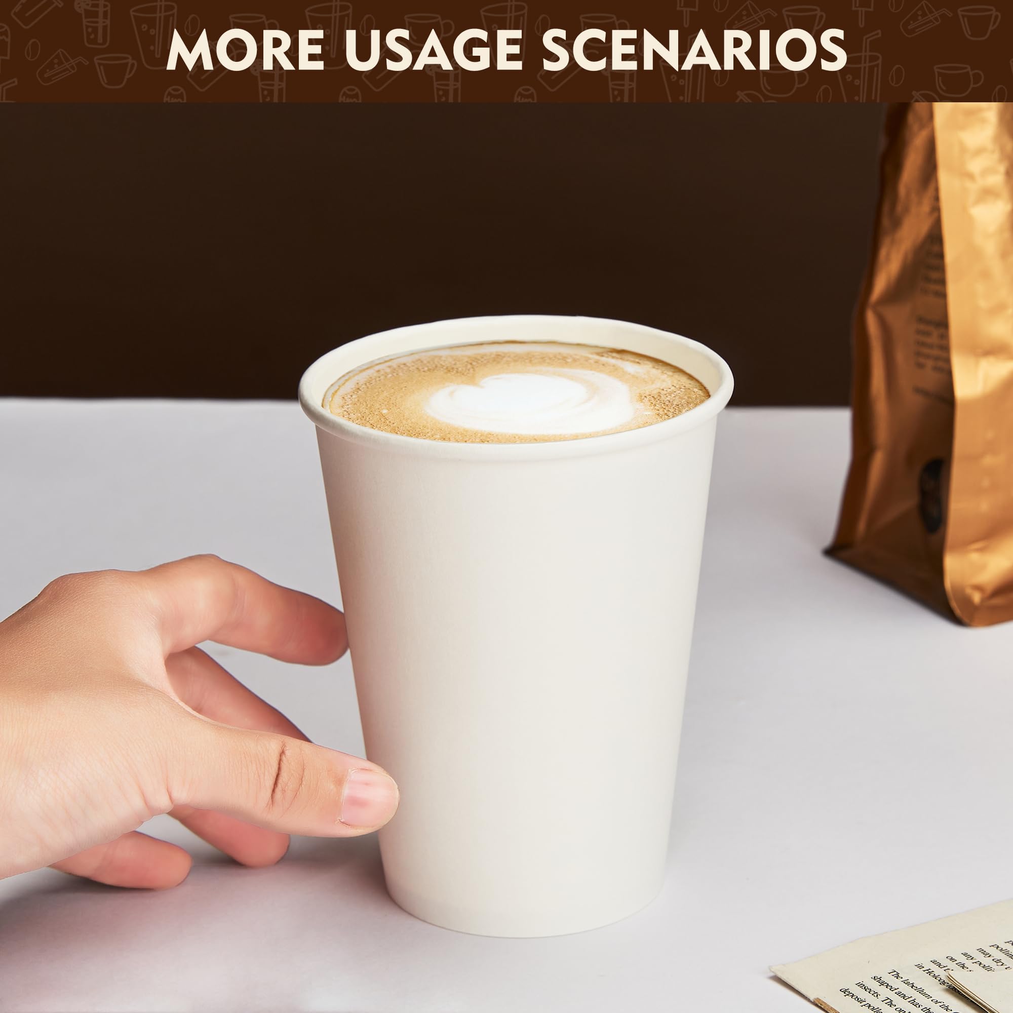 YEEHAW Tazas de café [16 onzas paquete de 210], vasos de papel desechables blancos, tazas calientes para café, líquido caliente, chocolate, jugo, taza de bebida caliente, ideal para cafeterías,