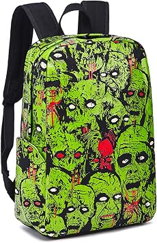 Gothic Backpack Canvas Backpack Printed Skull Backpack Halloween Backpack (Green Backpack)