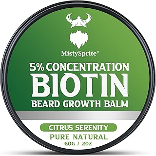 Beard Balm, 5% Concentration Biotin Beard Balm for Men (2 oz) - Natural Mens Beard Oil with Castor Oil,Argan Oil, Jojoba Oil and Vitamin,Thickening for Beard,Beard Growth Softener