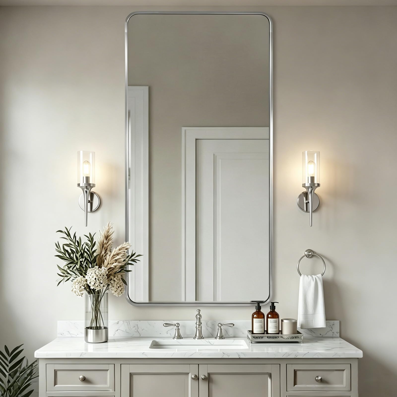 Photo 1 of ANDY STAR 24x48'' Brushed Nickel Mirrors for Bathroom, Full-Length Mirror