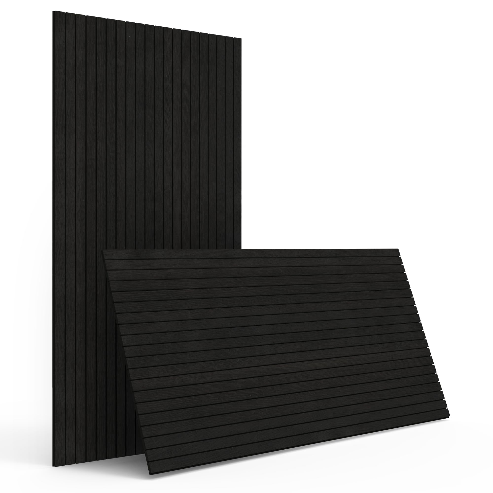 4-Piece Wood Slat Wall Panel for Interior Wall Decor Noise Cancelling 47.2" x 23.6" Peel and Stick Acoustic Decorative 3D Sound Absorbing Wall Paneling, Black Oak