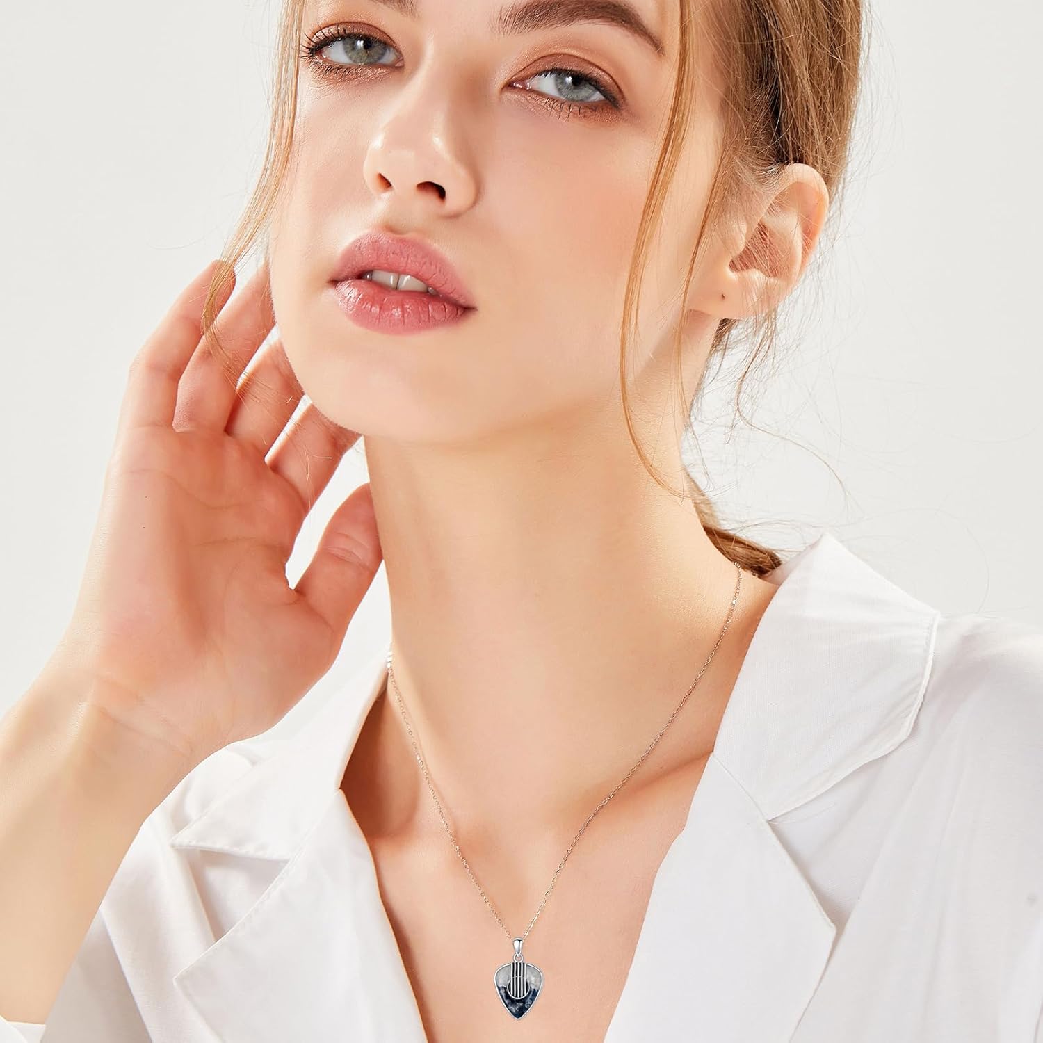 PELOVNY Guitar Pick Music Necklace 925 Sterling Silver Peace Sign Pendant Jewelry Musical Guitarist Gifts for Women Men Music Lovers Musicians - Image 2