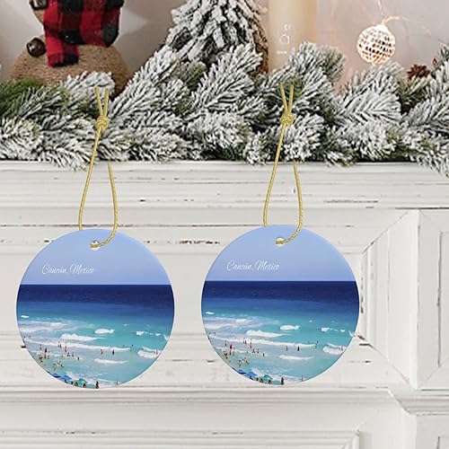 Miniatura 5 de Adorno de Cancún México, adorno de Navidad impreso de cerámica de doble cara de 3 pulgadas, recuerdo de viaje por la ciudad, adornos colgantes