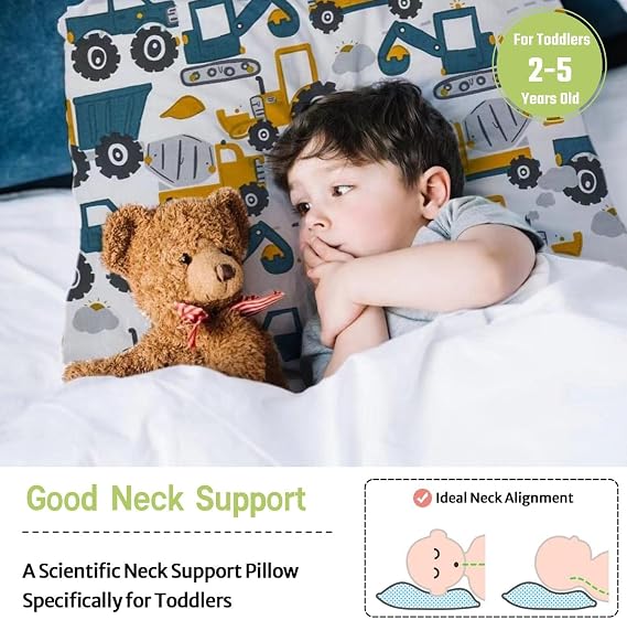 Toddler Pillow with Pillowcase - 13X18 Soft Cotton Baby Kids Pillows for Sleeping - Washable and Hypoallergenic - Toddler Bedding Small Pillow - Baby Pillow for Cot Bed & Travel