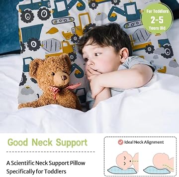 Toddler Pillow with Pillowcase - 13X18 Soft Cotton Baby Kids Pillows for Sleeping - Washable and Hypoallergenic - Toddler Bedding Small Pillow - Baby Pillow for Cot Bed & Travel