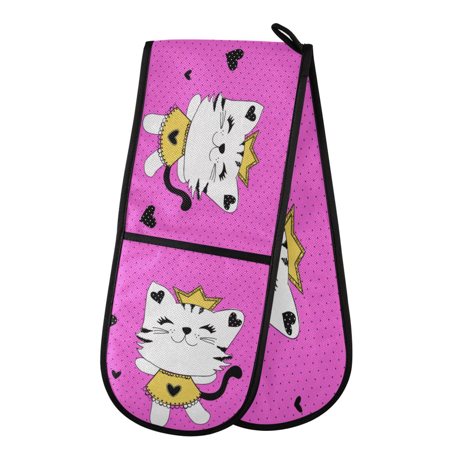 Double Oven Glove Princess Cute Cat Heat Resistant Double Ovens Mitt Modern Cooking Gloves Potholders