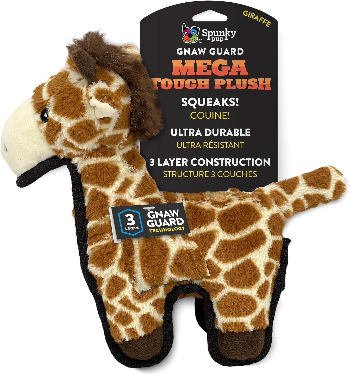 Spunky pup MEGA Tough Plush Toys for Aggressive Chewers - Durable, Triple-Layered Dog Chew Toys with Squeaker - Ideal for Large Dogs and Giant Breeds- Elephant