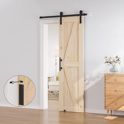 Miniatura 6 de SMARTSTANDARD Puerta corredera de granero de 24 x 84 pulgadas con kit de herrajes para puerta de granero de 4 pies incluido, puerta de madera maciza