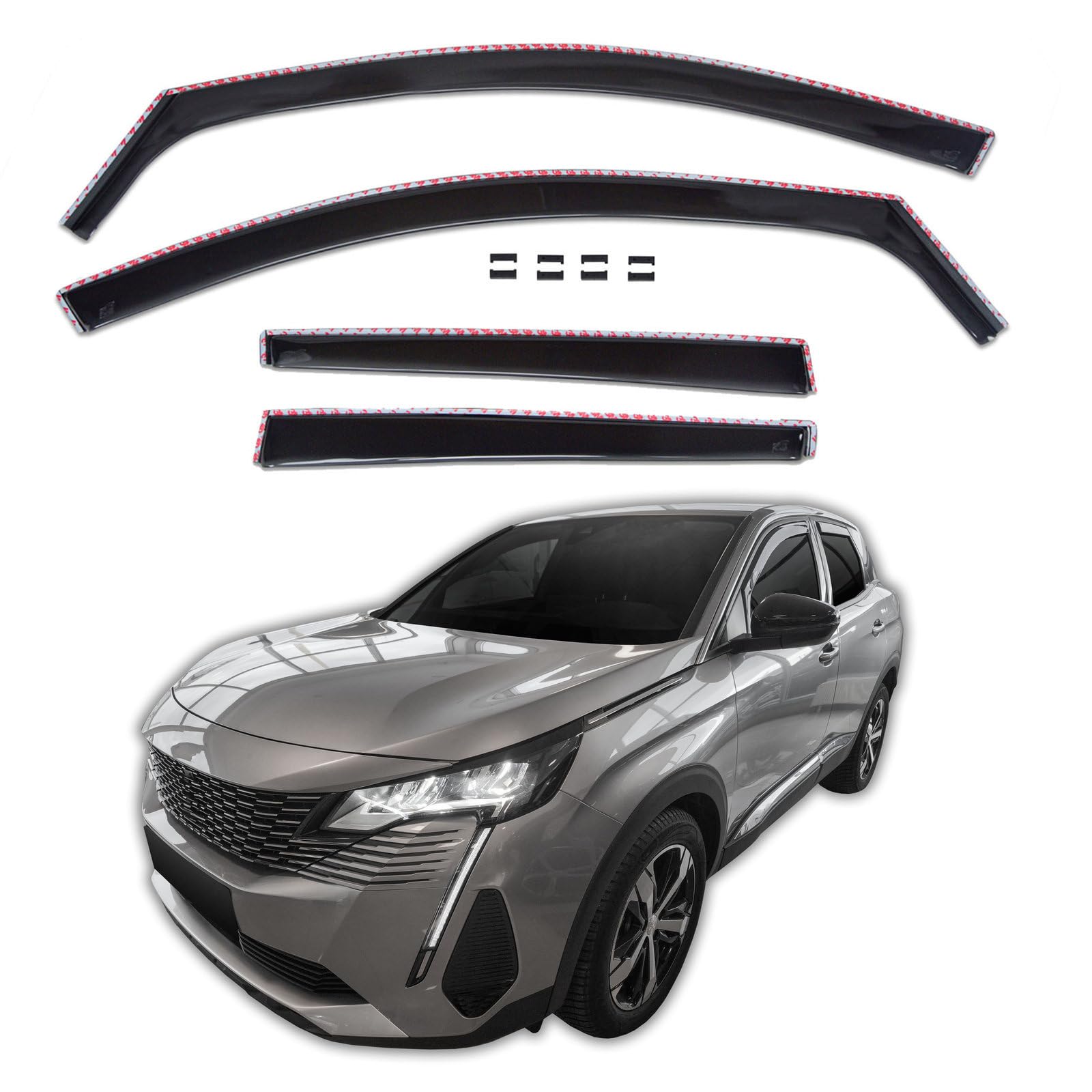 J&J AUTOMOTIVE GP Deflettori d'Aria per Peugeot 3008 2 2017-2024, Set da 4 Pezzi, Antiturbo Antivento Antipioggia, Anteriore Nero fumé Oscurato
